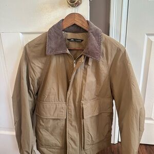 Zara Khaki Jacket with Corduroy Collar